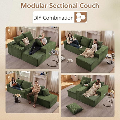 Sectional Couches for Living Room Cloud Couch Sofa with L-Shape Couch in a Box Upholstered Boneless Couchs Modern Modular Sectional Couch with Chaise (Green,B-3 Seater-Right-Facing Chaise-96 inch)