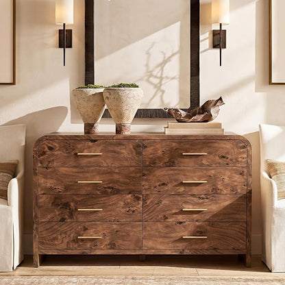 Curved 8-Drawer Dresser for Bedroom, 53.82" Wide Modern Chest of Drawers, Vanity Desk TV Stand for Living Room, Closet Storage Drawers Organizer Furniture, Nursery, Hallway, Dark Burl