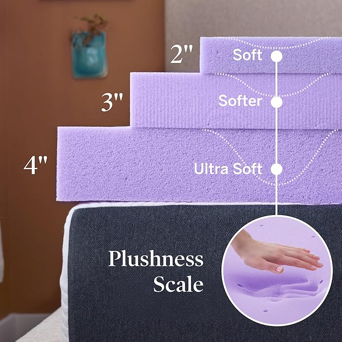 Lucid® 3" Lavender Memory Foam Mattress Topper – CertiPUR-US®, Full