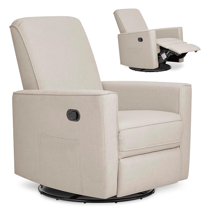 Evolur Raleigh Upholstered Manual Glider Recliner– Rocking & 360° Swivel with Smooth Glide – Greenguard Gold & FSC Certified – Modern Nursery and Living Room Chair in Light Sand