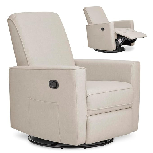 Evolur Raleigh Upholstered Manual Glider Recliner– Rocking & 360° Swivel with Smooth Glide – Greenguard Gold & FSC Certified – Modern Nursery and Living Room Chair in Light Sand