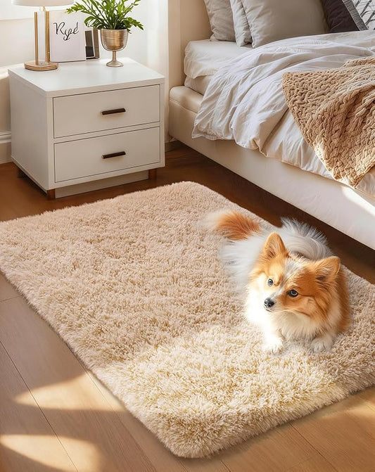 Ophanie Small Rug Washable Non Slip Throw Bedside Area Rugs, Fluffy Soft Beige Mini Bedroom Carpet, Affordable Door Entryway Indoor Inside Front Entrance Dog 2x3 Mat, Home Decor Aesthetic, Nursery