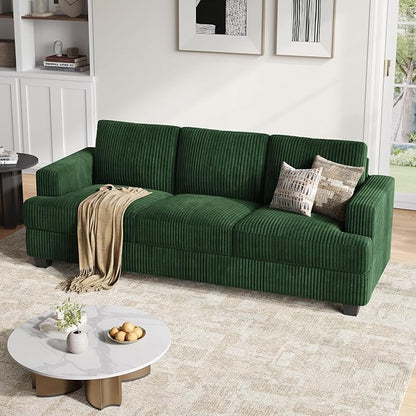 COPIAE 89 Inch Sofa with Extra Deep Seats Oversize, 3 Seater Sofa for Living Room, Modern Couch and Sofa, Comfy Armrests and Seats and Backrests, Easy Installation,Wide Corduroy Fabric Dark Green