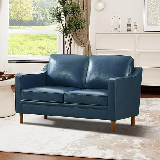 Kingfun 60" Faux Leather Sofa, Loveseat Couch, Mid Century Modern Love Seat Couches with Solid Wood Frame for Living Room Bedroom
