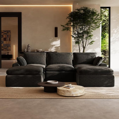 Novilla 104.3" Modular Cloud Couch, Modern Sectional Sofa with Smarts Coil® Support, Chenille Fabric, Upholstered Couch for Living Room Apartments Bedroom, No Assembly, 3 Seater + 2 Ottoman, Dark Grey