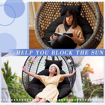 Tudomro Waterproof Egg Chair Cushion with Pillow Filling 2.58 kg Replacement Rocking Wicker Chair Cushion 48" x 32" High Back Hanging Swing Hammock Pad Thicken for Outdoor Patio Garden(Black)
