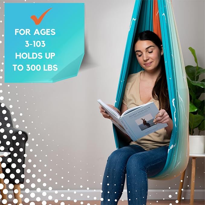 Indoor Sensory Swing for Kids or Outdoor – Holds 300lbs, Double-Layer, & 360° Swivel, Calming Compression Therapy Swing Hammock for Kids & Adults with All Hardware – Sensory-Motor Toys & Gifts