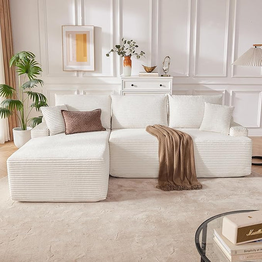 Mangodan Cloud Sectional Sofa, Boneless Couch for Living Room, Modular Sectional Sofa with Deep Seat, Fluffy Comfy Couch with L-Shaped Chaise, No Assembly Required, Beige
