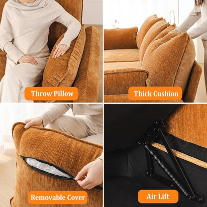 Rexulqo Oversized Accent Chair with Ottoman,All Seats Storage,Comfy Big Armchair,24.5'' Deep Seat,Upholstered Living Room Chairs,Reading Chair,Lounge Chair for Bedroom,Office,Chenille,Yellow