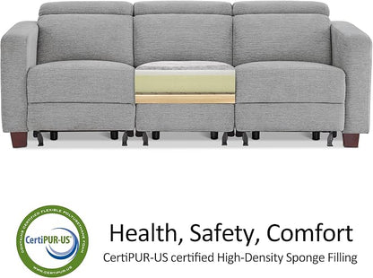 MCombo 88.6'' Reclining Sofa, Wall Hugger Power Recliner Sofa with Adjustable Headrest, USB A & C Charge Ports, Wood Legs, for Living Room (Fabric, HL198M3) (Grey, 3-Seater)