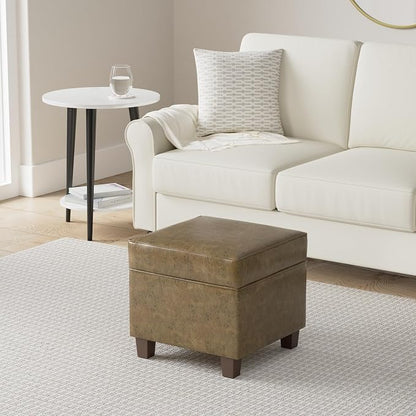 HomePop 18" Square Storage Ottoman - Distressed Brown Faux Leather
