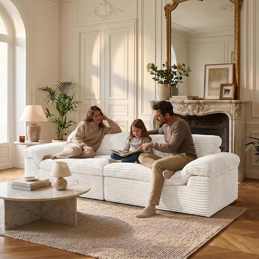 Vesgantti 118" Boneless Couches for Living Room, Modular Sectional Couch in Corduory | Memory Foam | No Assembly Required, Deep Seat Cloud Sofa for Apartment, Office (Beige)
