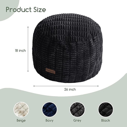 HIGOGOGO Pouf Ottoman Stuffed Round Modern Foam Filled Foot Rest Poufs for Living Room Chair Decorative 26 X 18 Inches Boho Relax Stool for Wedding Christmas Party, Black