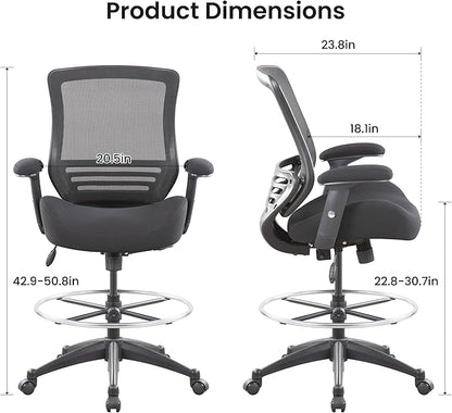 BOLISS 400lbs Mid Back Mesh Ergonomic Drafting Chair for Standing Desk Office Wide Chair Built-in Lumbar Support Big Adjustable Foot Ring Height Adjustable Armrest (Black)