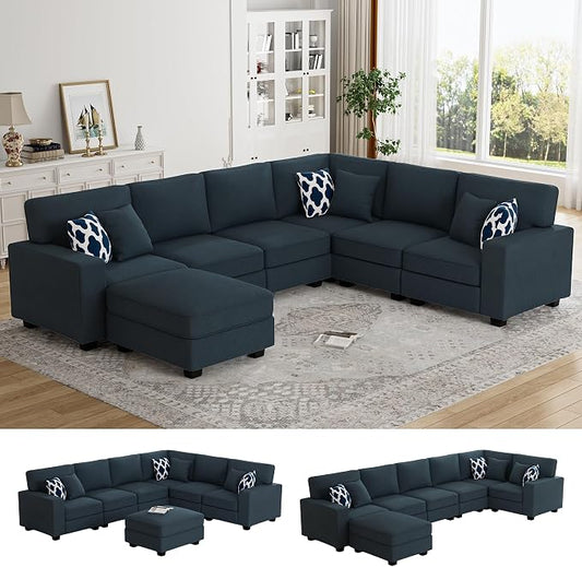 Legend Vansen Oversized Modular Sectional Sofa,U/L‑Shaped Reversible Couch with Ottoman,Deep Seat Plush Polyester Sofa for Living Room,7‑Seater,Charcoal