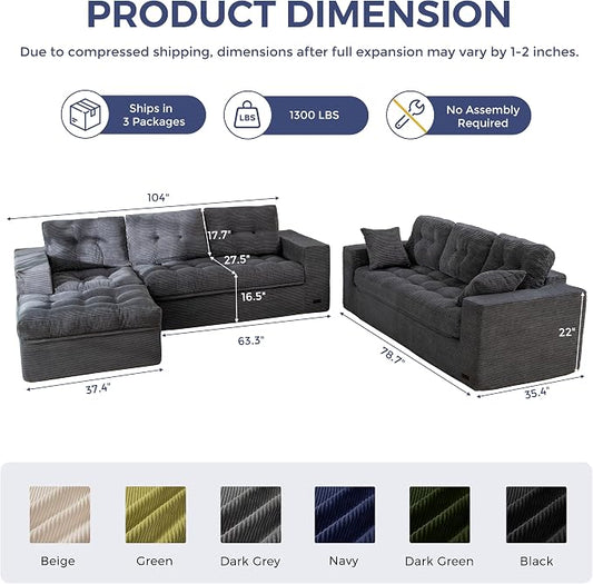 MAXYOYO Modular Sectional Sofa with Ottoman and Loveseat, Cloud Boneless Couch with Layered Cushion, Flexible Module Combination Sofa for Living Room, No Assembly Required,Dark Grey