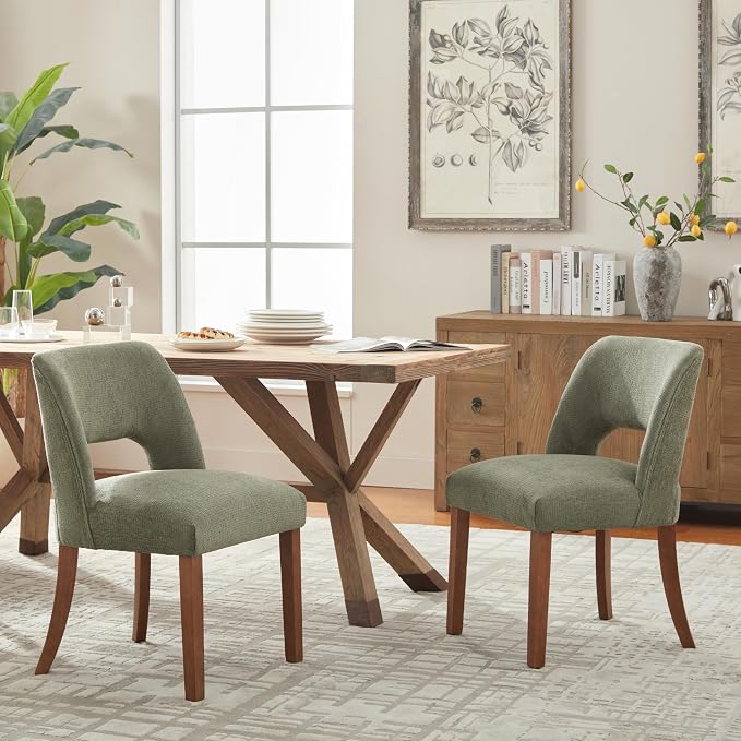 VKNOW Wooden Dining Chairs Set of 4, Modern Fabric Upholstered Dining Room Chair Kitchen Chairs, Farmhouse Dinner Chair for Kitchen Dining Room, Green