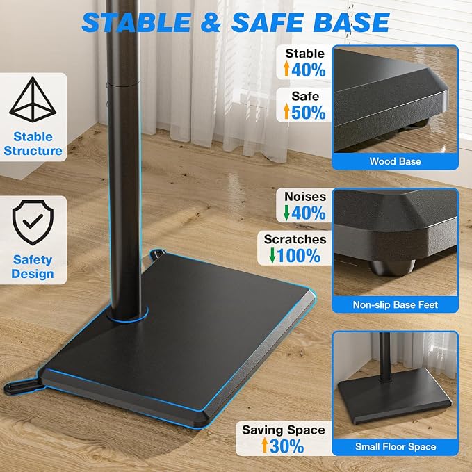 Rfiver Swivel Floor TV Stand with Mount for 32-65 inch TVs up to 88 lbs, Height Adjustable Tall TV Stand with Wood Base, Saving Space Design for Bedroom, Living Room and Corner, Max VESA 400x400mm