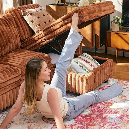 Belffin Modular Sectional Storage Chaise Module for Modular Sectional Sofa Right-Facing Chaise Brick Red Couch
