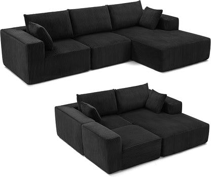 108” Modular Sectional Sofa, Cloud Sectional Couch with Deep Seat, Modern Modular L-Shape Sofa Couch with Chaise,Upholstered Boneless Couches for Living Room Bedroom (Black, Right Facing Chaise)
