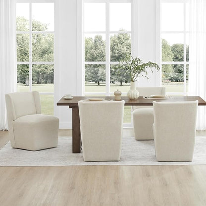 KISLOT Upholstered Dining Chairs Set of 2 with Casters, Wingback Modern Side Armless Deskchair with Rollers for Diningroom Bedroom Livingroom Reading Room, Cream Beige Fabric
