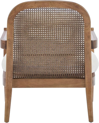 Christopher Knight Home Nadine Modern Club Chair Set of 2 with Cushion, Wooden Living Room Accent Chair with Rattan Open Back, Bedroom Comfy Reading Chair, Beige+Light Brown