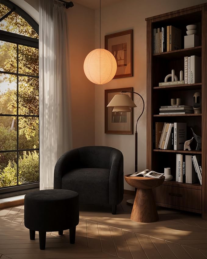 GarveeHome Accent Chair with Ottoman, Velvet Side Chairs for Living Room, Modern Armchair for Bedroom, Round Club Chair for Small Space, Black