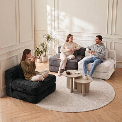 Folding Sofa Bed, Convertible Sleeper Chair with Pillow Foldable Mattress with Back Support, Portable Fold Out Chair Bed Comfy Floor Couch Lounge for Living Room Bedroom Apartment Single