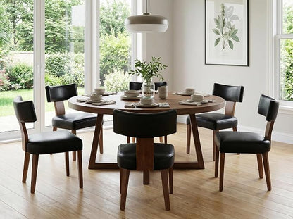 RIVOVA Mid Century Modern Dining Chairs Set of 6 PU Leather Upholstered Side Chairs, Modern Kitchen Armless Parson Chairs Solid Wood Dining Chairs, Black