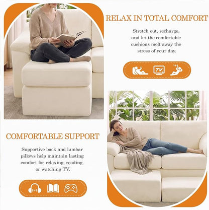 L Shaped Boneless Couch, Modern Loveseat Sofa with Ottoman, Floor Cloud Couch Sets with Extra Comfy Soft Deep Seats for Living Room, Apartment, No Assemby, Beige