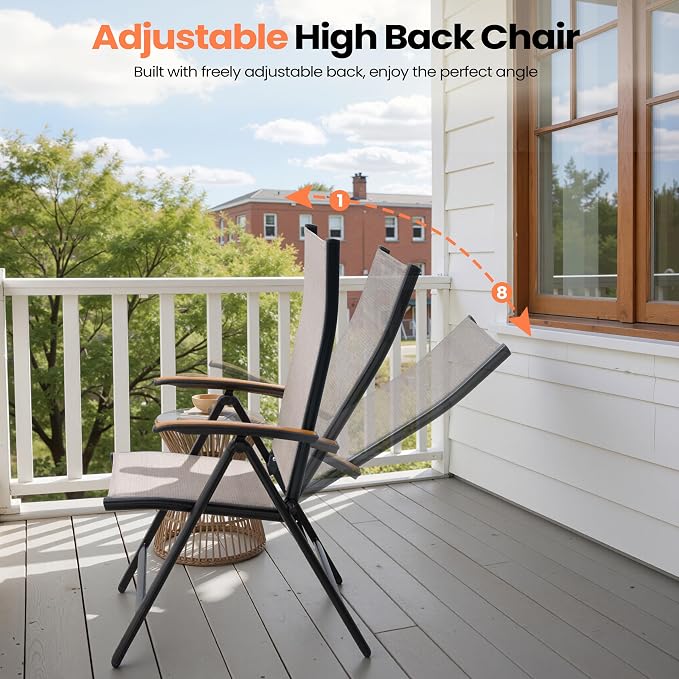 Pellebant 9 Pieces Aluminum Patio Table and Chairs Set - 57" Square Table and Foldable Chair Outdoor Dining Set with Umbrella Hole, Weather Resistant Sturdy Frame for Deck, Porch & Backyard