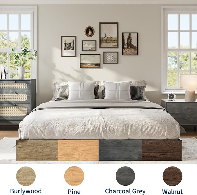 GarveeHome King Size Wood Platform Bed Frame,Wooden Bed Frame Without Headboard, Wood Slat Support,No Box Spring Needed, Easy Assembly