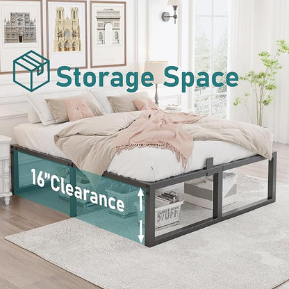 Yitong Angel King Bed Frame, 18 Inch High 3500 lbs Metal Platform, Mattress Foundation with Steel Slat Support/No Box Spring Needed/Noise Free/Non-Slip/Easy Assembly