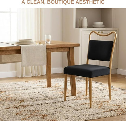 Velvet Dining Chairs Set of 6, Upholstered Dining Chairs with Wood Grained Metal Frame, Mid Century Modern Velvet Chairs for Dining Room, Kitchen and Restaurant,Velvet Black