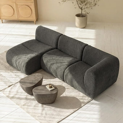 106" Curved Sectional Sofa with Chaise, Boneless 3 Seater Modular Couch, Reversible L-Shaped Couches with High-Density Foam, Modern Lounge Comfort Sherpa Sofas for Living Room – No Assembly, Grey