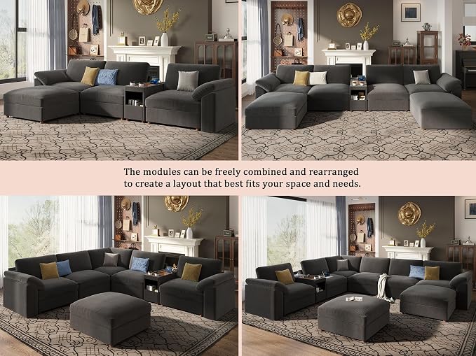 EASE MOOSE Oversized L Shape Sectional Modular Sofa, Extra Large Deep Seat Couch with Versatile Console Modular Cloud Sectional Couch,Removable Washable