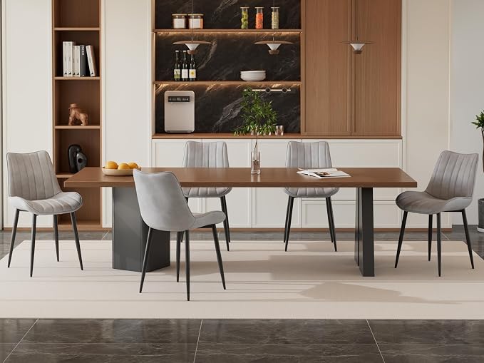 VECELO Dining Chairs Set of 4, Velvet Fabric & Metal Frame, Mordern Style for Kitchen, Living Room,Offcie, Light Grey