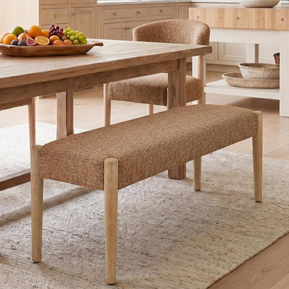 Usaint 42" End of Bed Bench, Modern Upholstered Bedroom Bench with Rubberwood Legs, Entryway Bench with Cushion, Dining Bench for Living Room, Bedroom, Orange with Oak Leg
