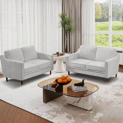 Kingfun 60" Chenille Sofa, Loveseat Couch, Mid Century Modern Love Seat Couches with Solid Wood Frame for Living Room Bedroom