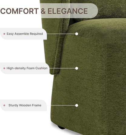 KISLOT Upholstered Dining Chairs with Wheels, Easy Assembly Stain Resistant Fabric Modern Barrel Armchair with Lumbar Cushion, Dining Room Chairs for Kitchen Living Room Bedroom, Green, Set of 4