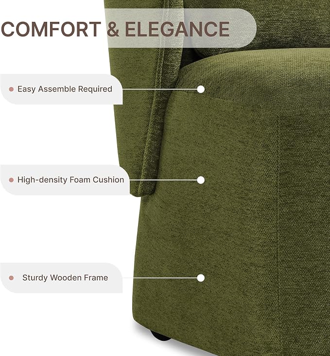 KISLOT Upholstered Dining Chairs with Wheels, Easy Assembly Stain Resistant Fabric Modern Barrel Armchair with Lumbar Cushion, Dining Room Chairs for Kitchen Living Room Bedroom, Green, Set of 2