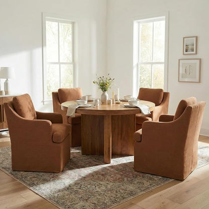 VKNOW Upholstered Dining Chairs Set of 4, Modern Kitchen Chairs Dinner Chairs with 4 Casters, Chenille Armchair for Bedroom Reading Room Living Room, Orange