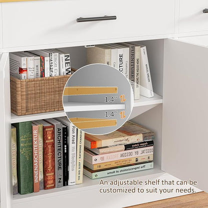 Vongrasig Buffet Cabinet with Storage, Farmhouse Coffee Bar Cabinet with Drawers, 53” Large Modern Sideboard Buffet with Adjustable Shelves for Kitchen, Dining Room, White