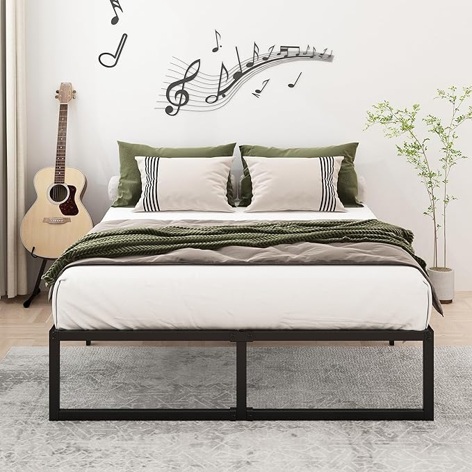 Lutown-Teen 12 Inch Full Size Bed Frame No Box Spring Needed, Heavy Duty Metal Platform Beds with Sturdy Steal Slats for Mattress Foundation, Easy Assembly, Noise Free, Black
