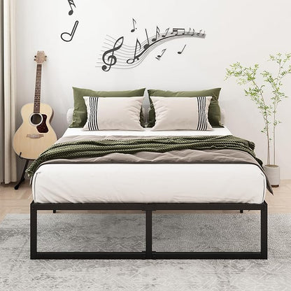 Lutown-Teen 16 Inch Bed Frame Queen Size Heavy Duty Steel Slat Support Metal Platform Queen Bed Frame No Box Spring Needed, Easy Assembly, Black