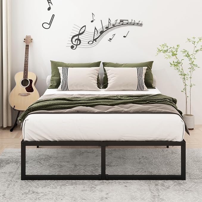 Lutown-Teen 14 Inch King Bed Frame Sturdy Mattress Foundation, Heavy Duty Metal Platform with Steel Slats Support No Box Spring Needed, Noise Free, Easy Assembly, Black