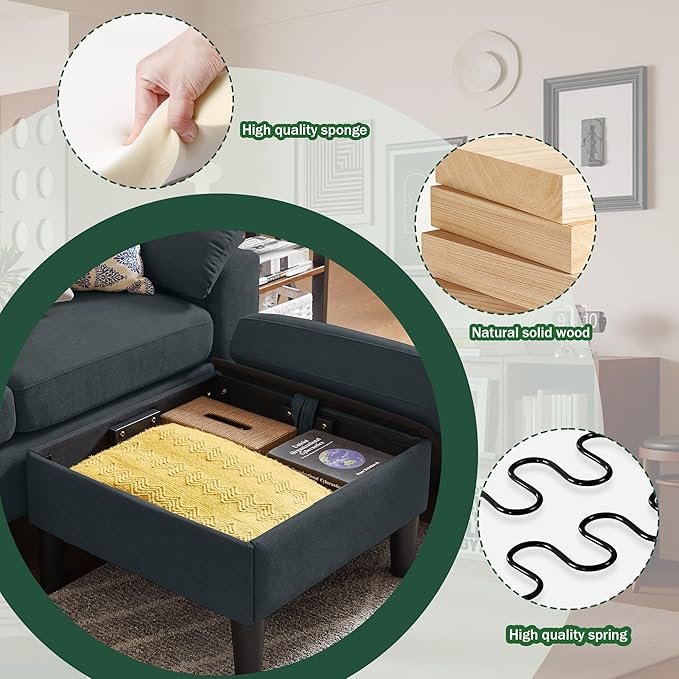 79" Convertible Sectional Sofa Set, Modern Linen Small L Shaped Couch with Reversible Ottoman and Loveseat, 3-Seat Sofa Couches for Living Room, Office, Apartment, Dark Grey
