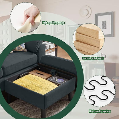 79" Convertible Sectional Sofa Set, Modern Linen Small L Shaped Couch with Reversible Ottoman and Loveseat, 3-Seat Sofa Couches for Living Room, Office, Apartment, Dark Grey