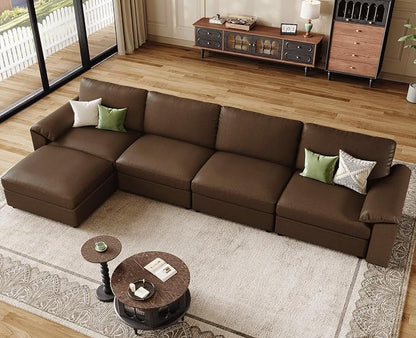 EASE MOOSE Oversized Modular Sectional Sofa,Leather Sectional Couch with Deep Seat,Extra Large L Shaped Couch,Classic Comfy Scratch Resistant Faux Leather Material Sofa for Living Room,Deep Brown