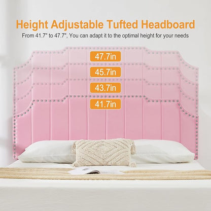 VECELO Queen Upholstered Platform Bed Frame with 4 Storage Drawers,Velvet Vintage Queen Bed with Nailhead Trim,Tufted Height Adjustable Headboard,Wooden Slats/No Box Spring Needed/Easy Assembly